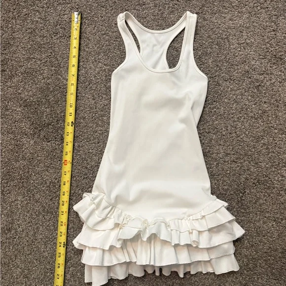 White Ruffle Hem Racerback Tank Dress - Picture 2 of 3